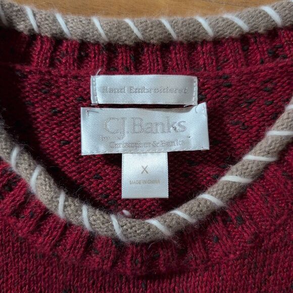 Christopher and Banks Sweater Size 14 Holiday Hand Embroidered Christmas Trees - Picture 7 of 11